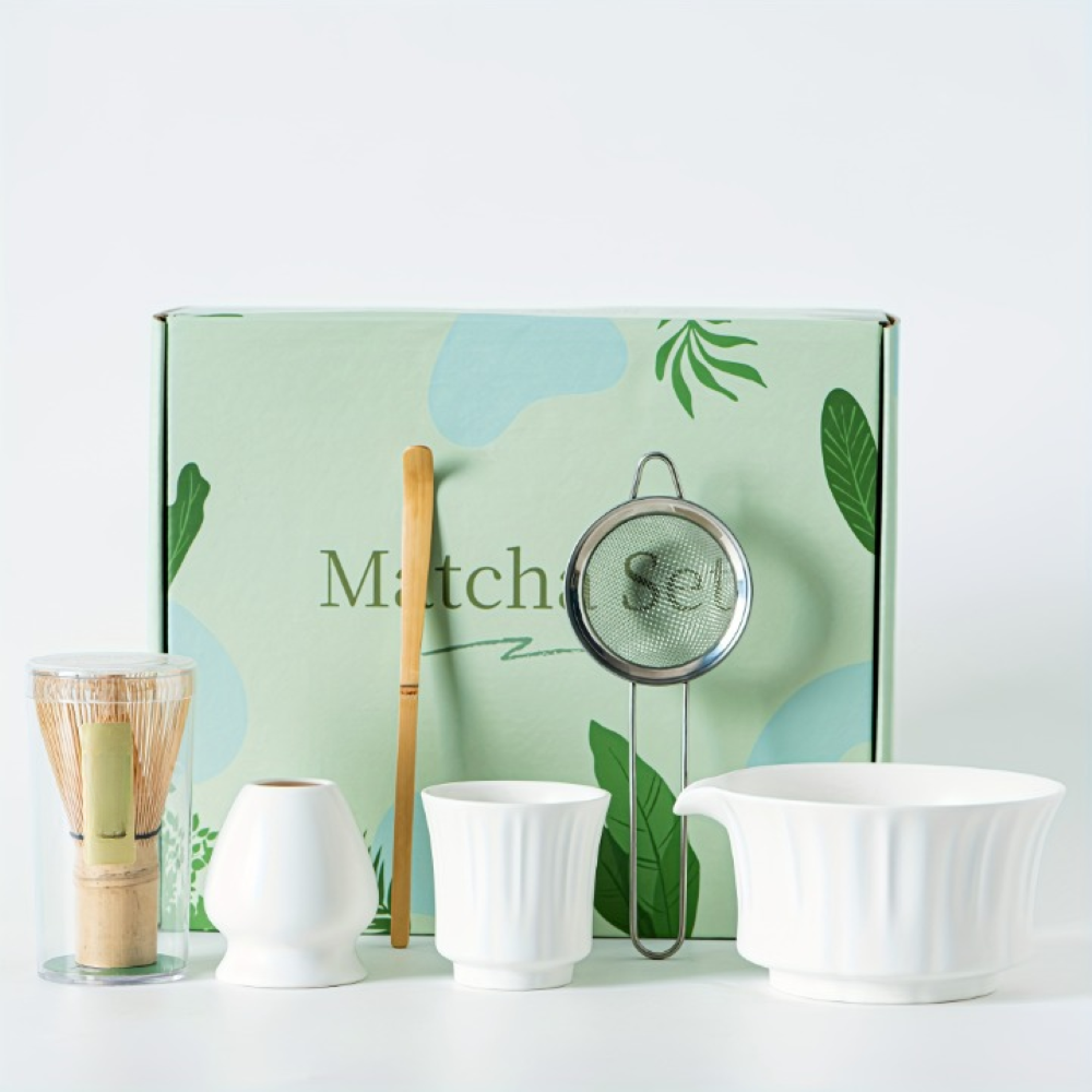 Japanisches - Matcha Tee Set 6-teilig aus Keramik & Bambus