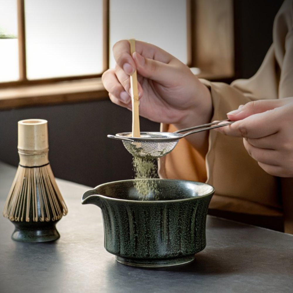 Japanisches - Matcha Tee Set 6-teilig aus Keramik & Bambus