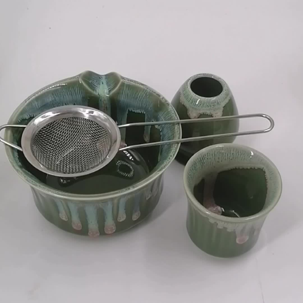 Japanisches - Matcha Tee Set 6-teilig aus Keramik & Bambus
