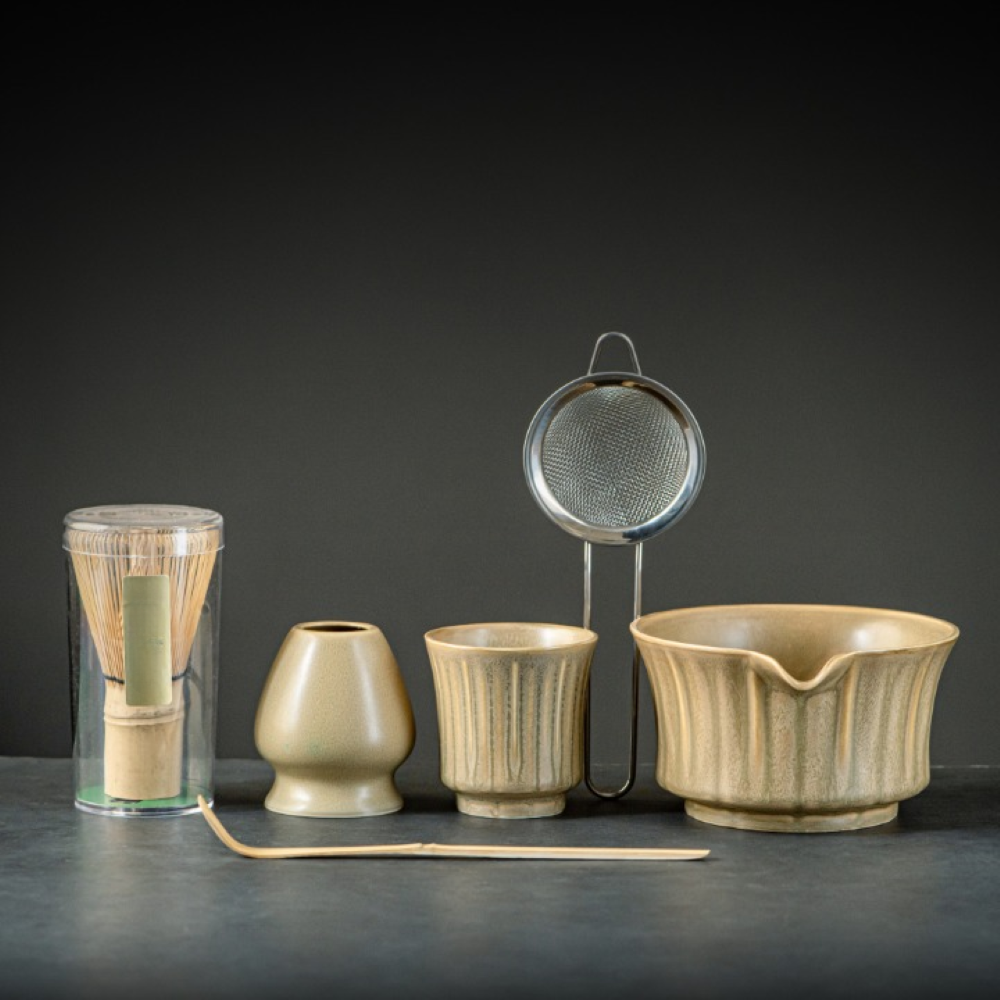 Japanisches - Matcha Tee Set 6-teilig aus Keramik & Bambus