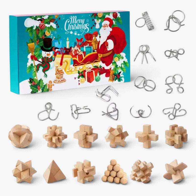 PuzzleForge - Adventskalender mit 24 Puzzles aus Metall und Holz