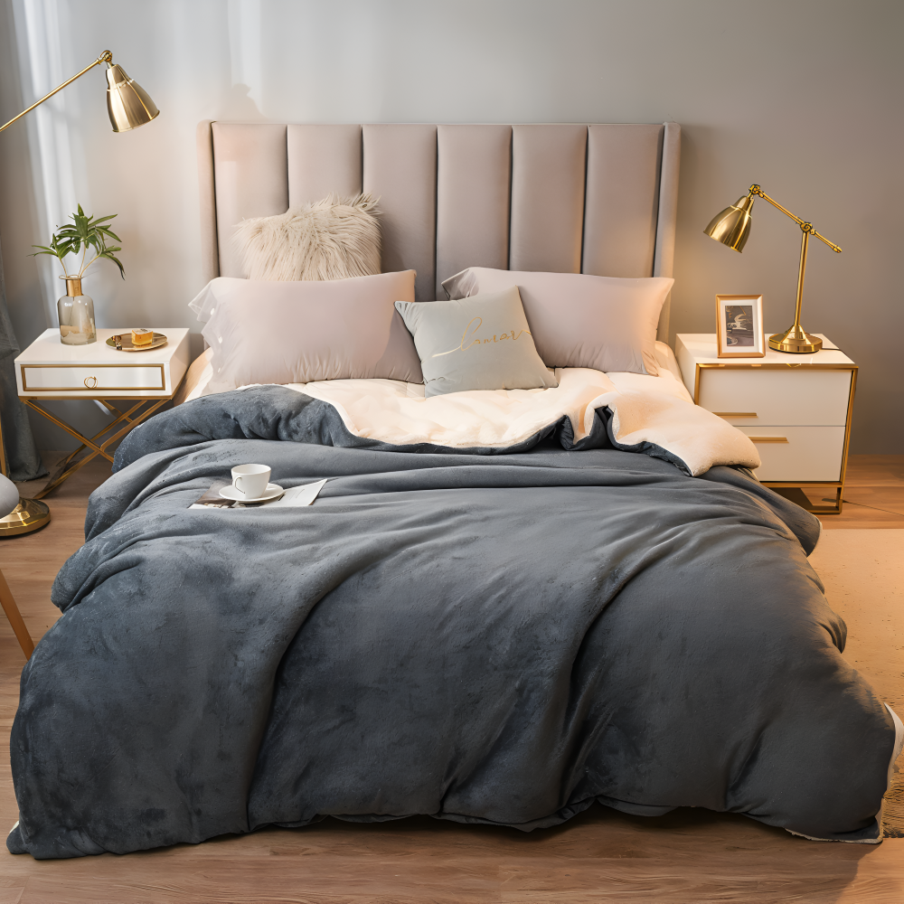 LuxiLayer Plaid - Doppelseitiger Flanell und Fleece Steppdeckenbezug mit Reißverschluss