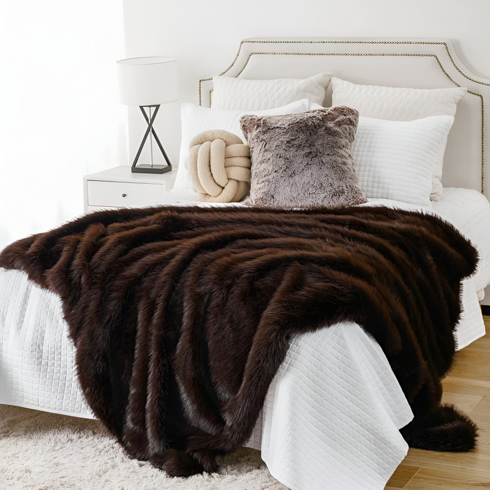 Kunstfell - Wurfdecke plüsch Mink-Look mit