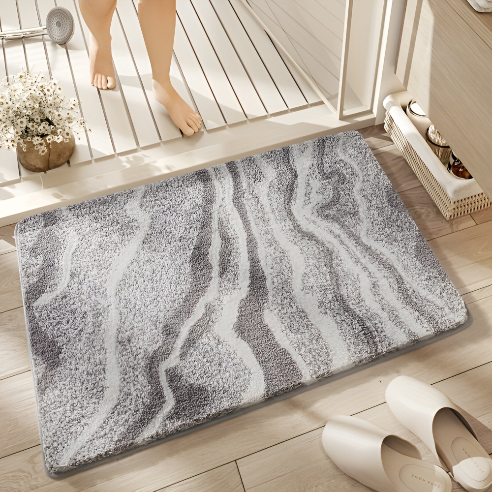 Marmor Design Plüsch Rutschfeste Badematte - Absorbierende Polyester Rechteckig Badematte