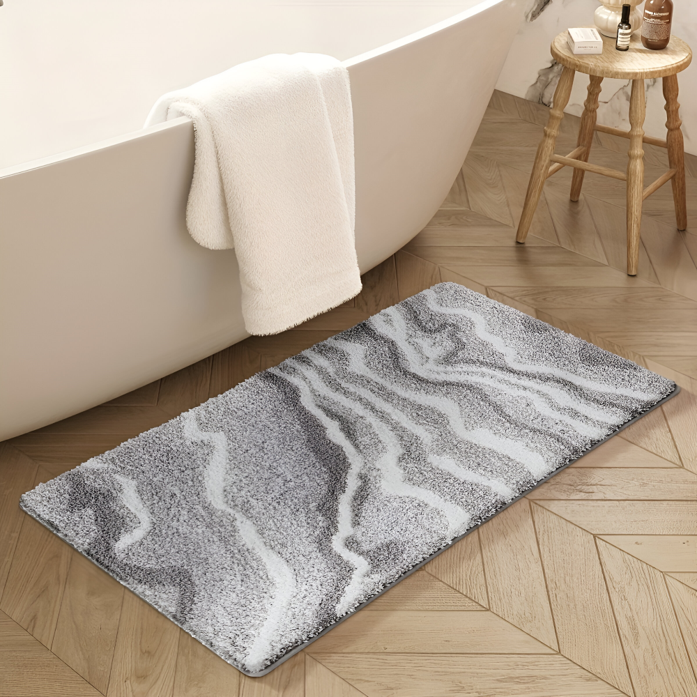 Marmor Design Plüsch Rutschfeste Badematte - Absorbierende Polyester Rechteckig Badematte