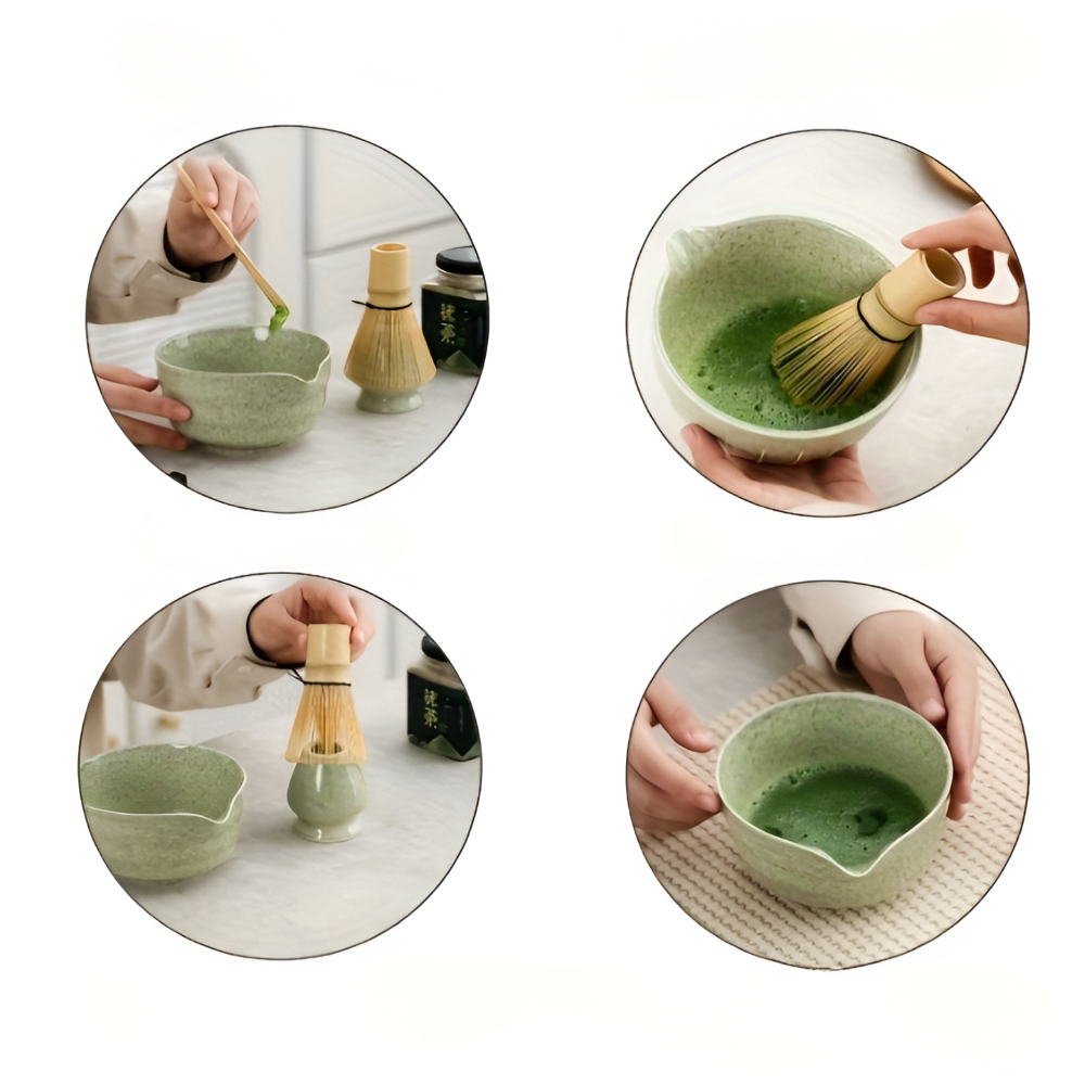 4/5/6-tlg. Matcha Set – Keramik & Bambus Tee-Zubehör inkl. Besen & Halter