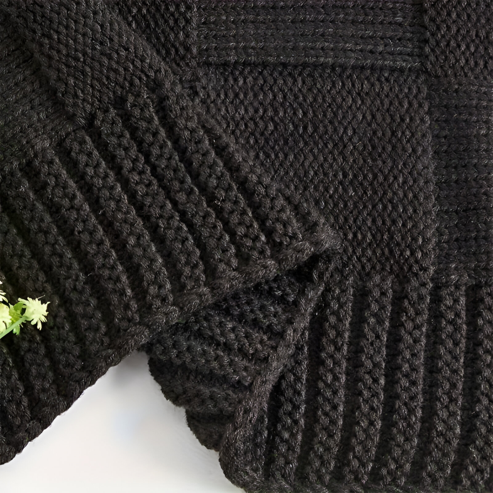 MonoKnit Plaid - Weiß Schwarz Gestrickt Throw für Bett - Solide Acryl Fleece Blanket