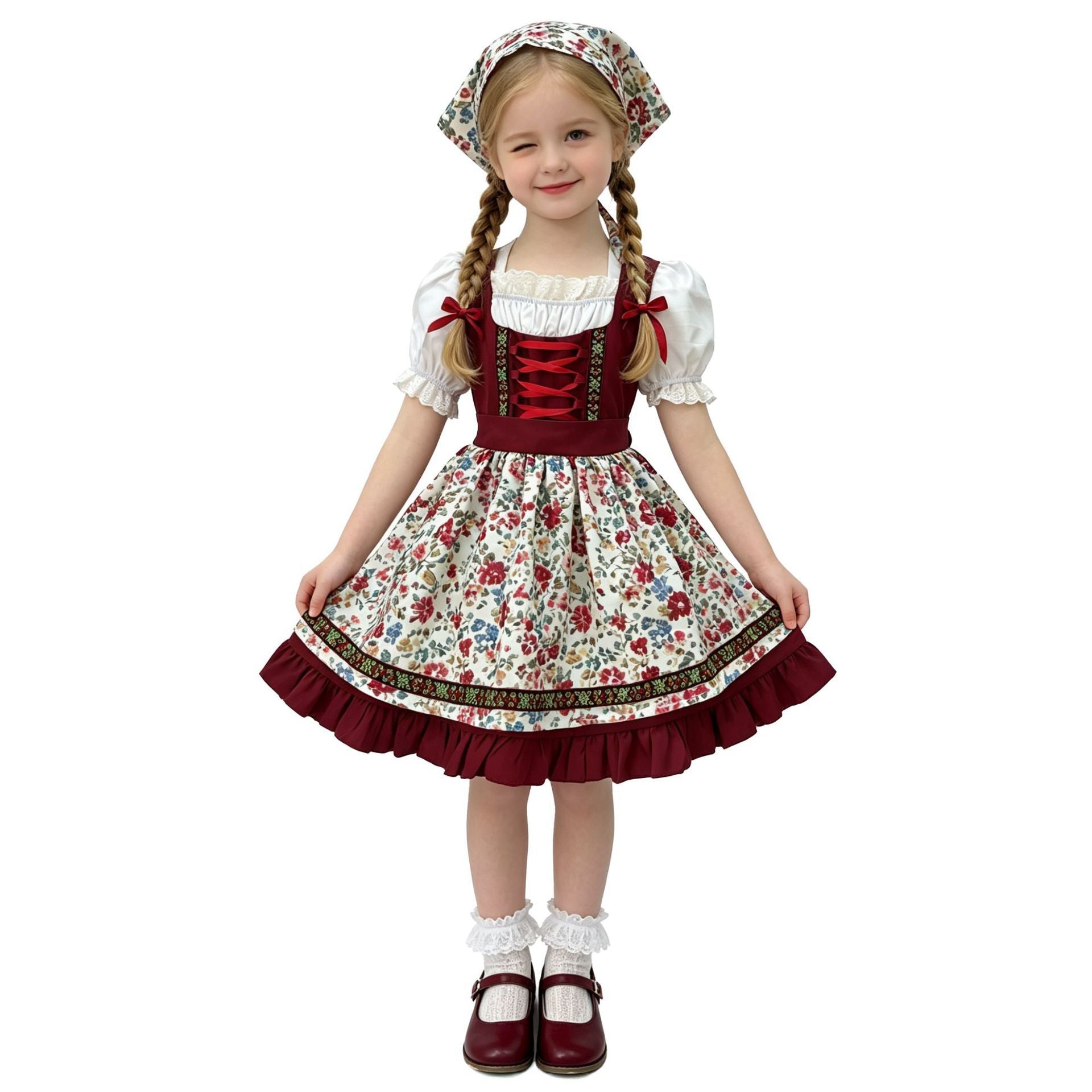 Mädchen Trachtenkleid mit Schürze und Haarband