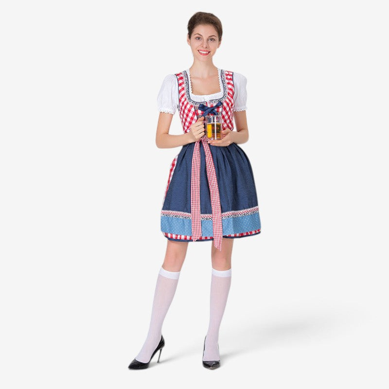 Damen Dirndl mit Karomuster und Schürze