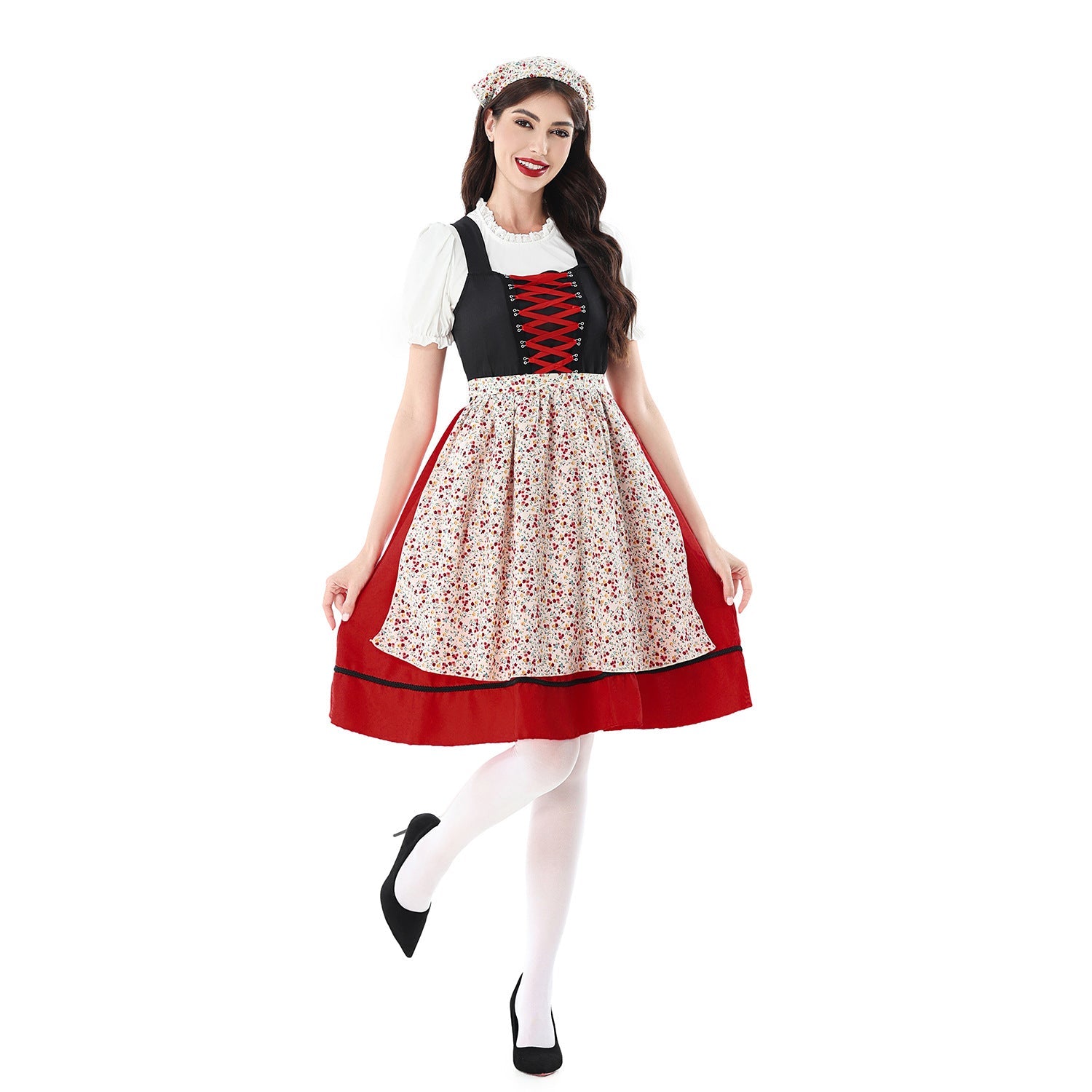 Damen Dirndlkleid mit floralem Muster und Schnürmieder