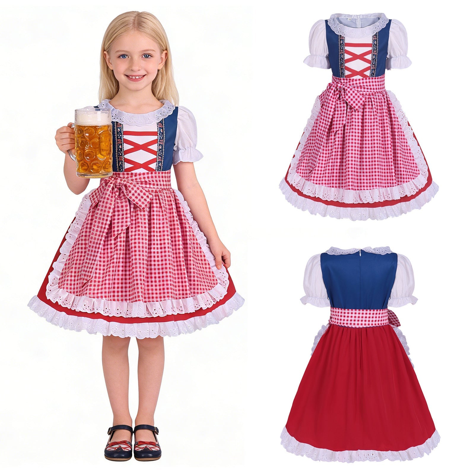 Mädchen Dirndl mit bestickter Schürze und Rüschenbluse