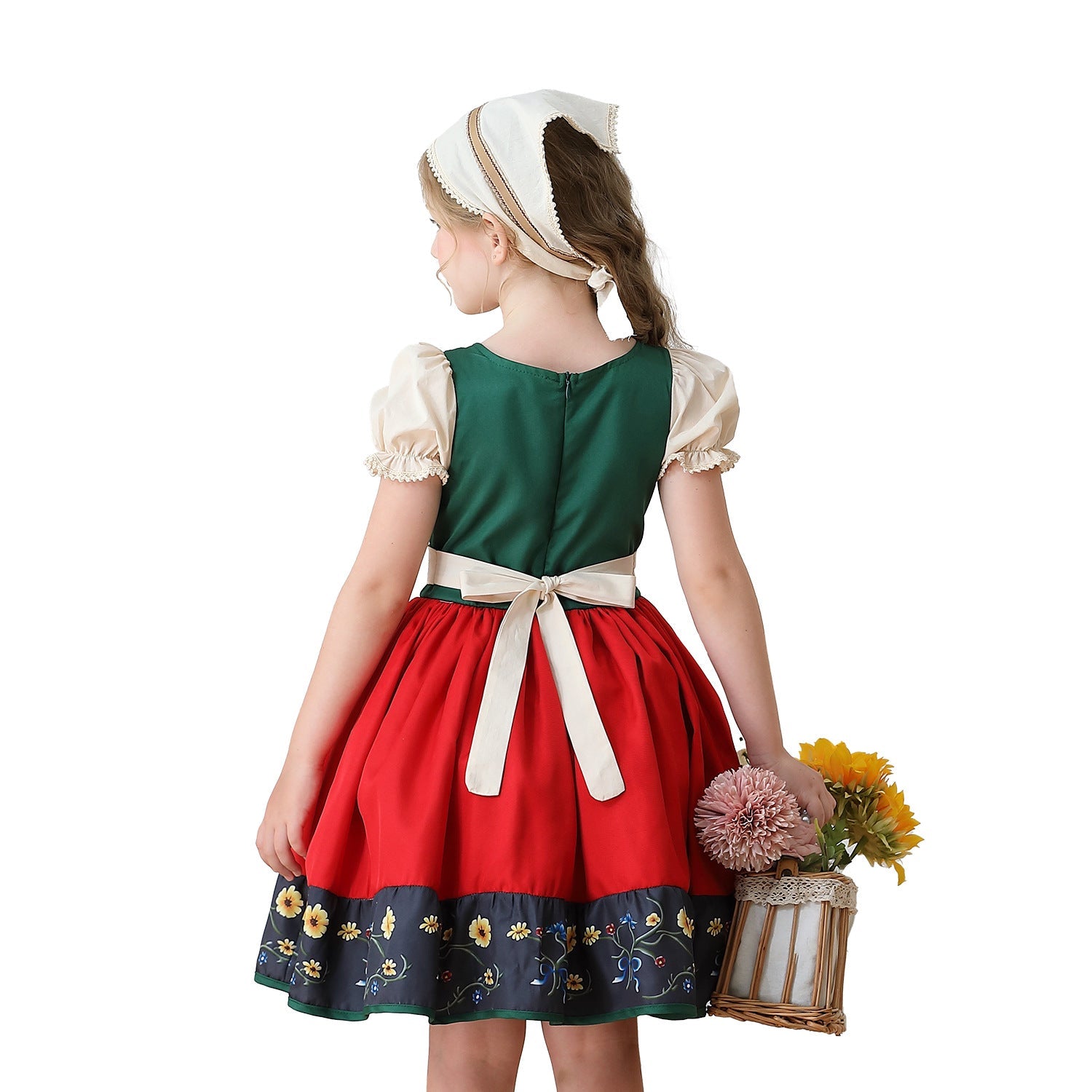 Mädchen Trachtenkleid mit Schürze und Kopftuch