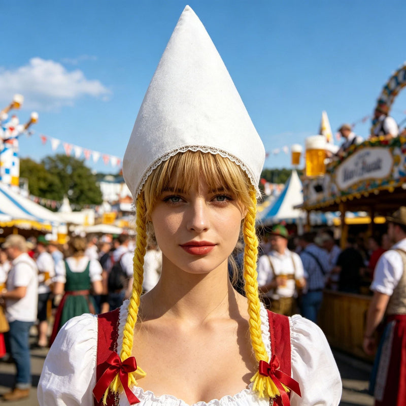 Damen Trachtenhaube aus Baumwollvelours mit Spitzenrand