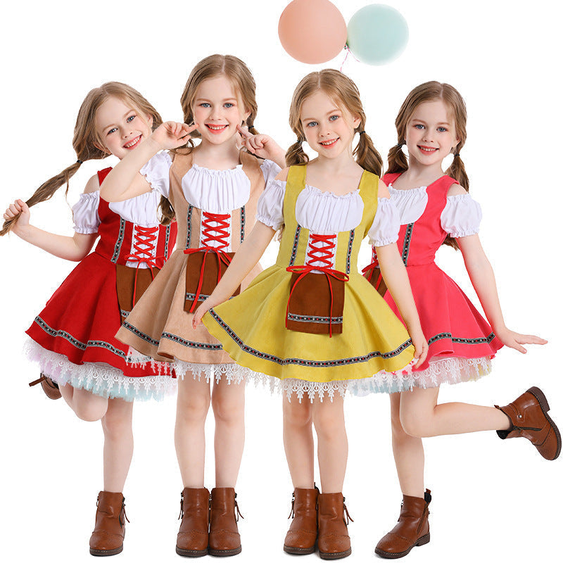 Mädchen Trachtenkleid mit Schnürmieder und Spitzenunterrock
