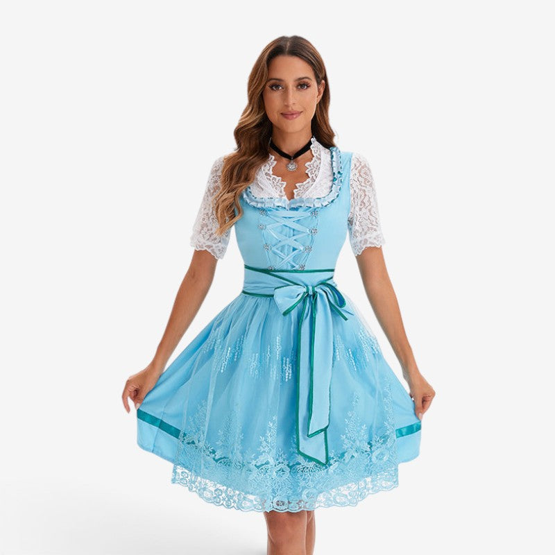 Kurzes Dirndlkleid für Damen mit Spitzen-Schürze