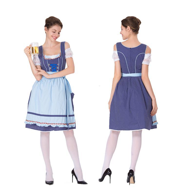 Damen Trachten-Dirndl mit gepunktetem Mieder und Rüschen-Schürze