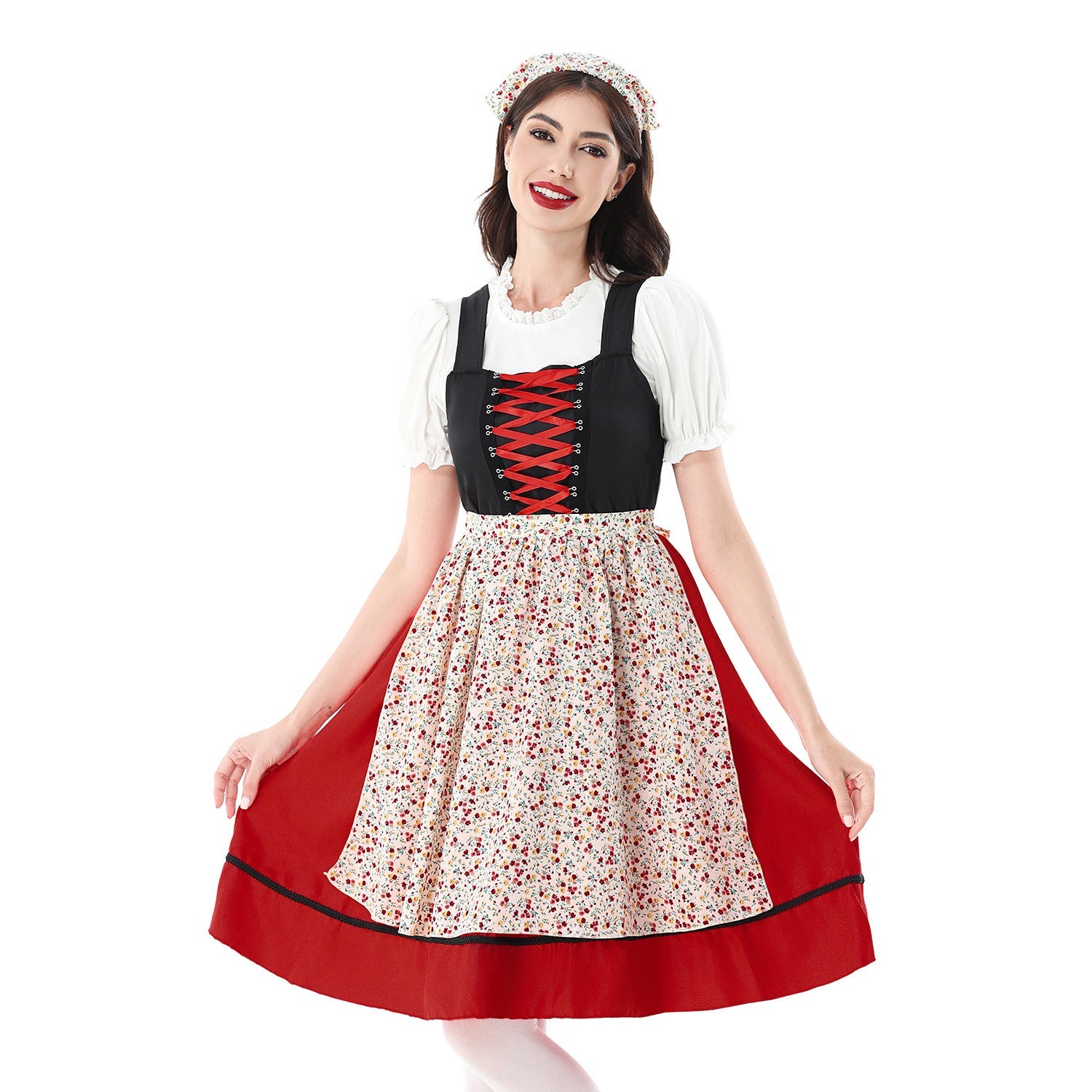 Damen Dirndlkleid mit floralem Muster und Schnürmieder