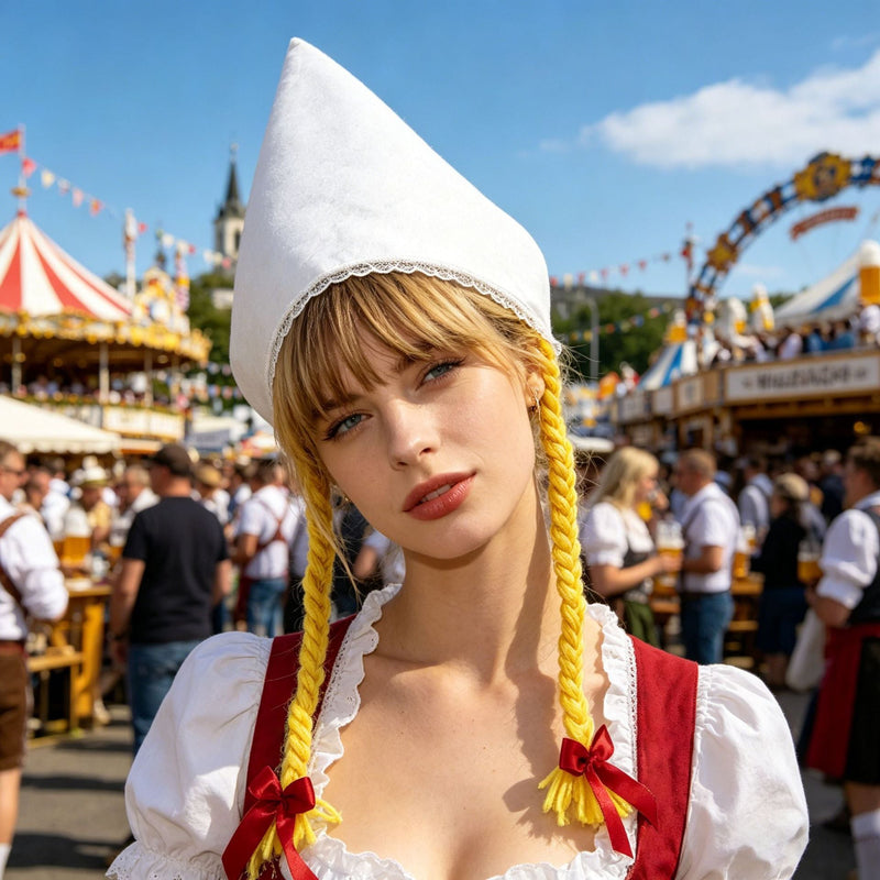 Damen Trachtenhaube aus Baumwollvelours mit Spitzenrand