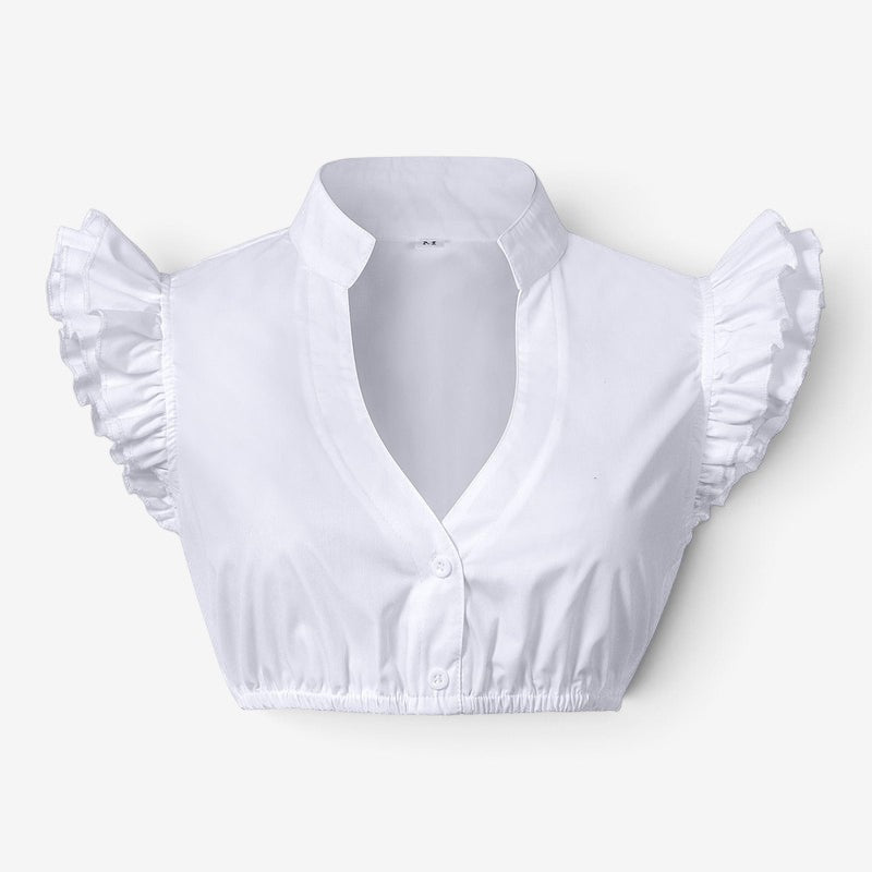 Damen Spitzenbolero Bluse mit Stehkragen