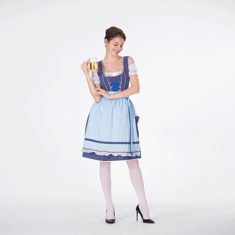 Damen Trachten-Dirndl mit gepunktetem Mieder und Rüschen-Schürze