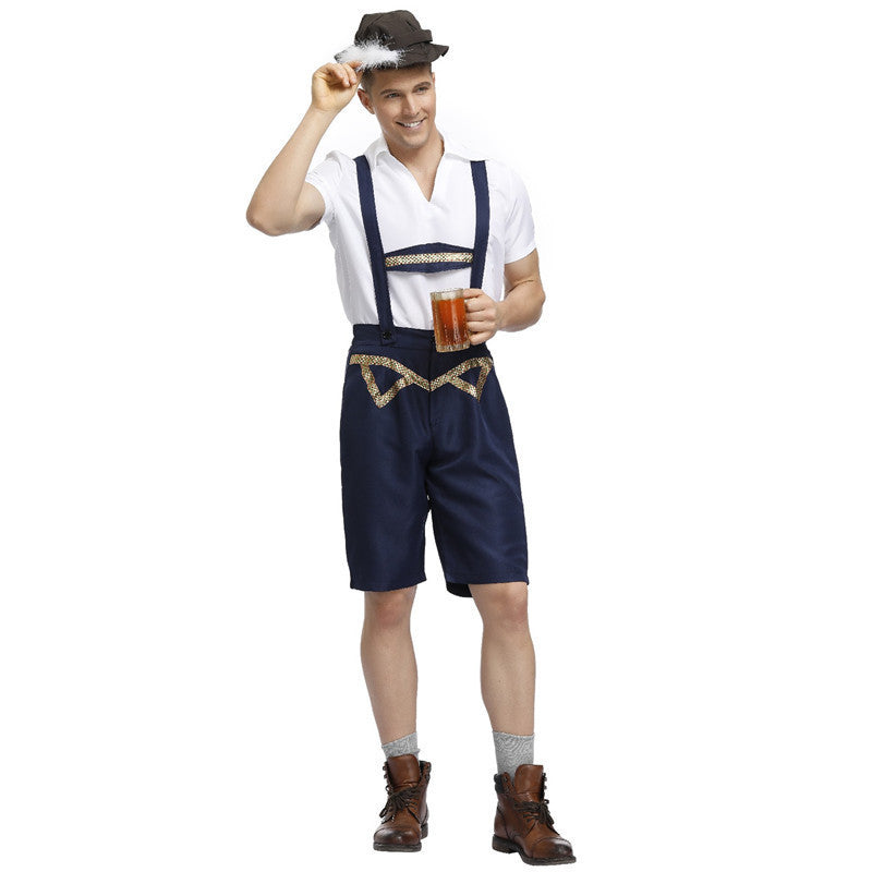 Herren kurze Lederhose mit Trägern und Stickerei