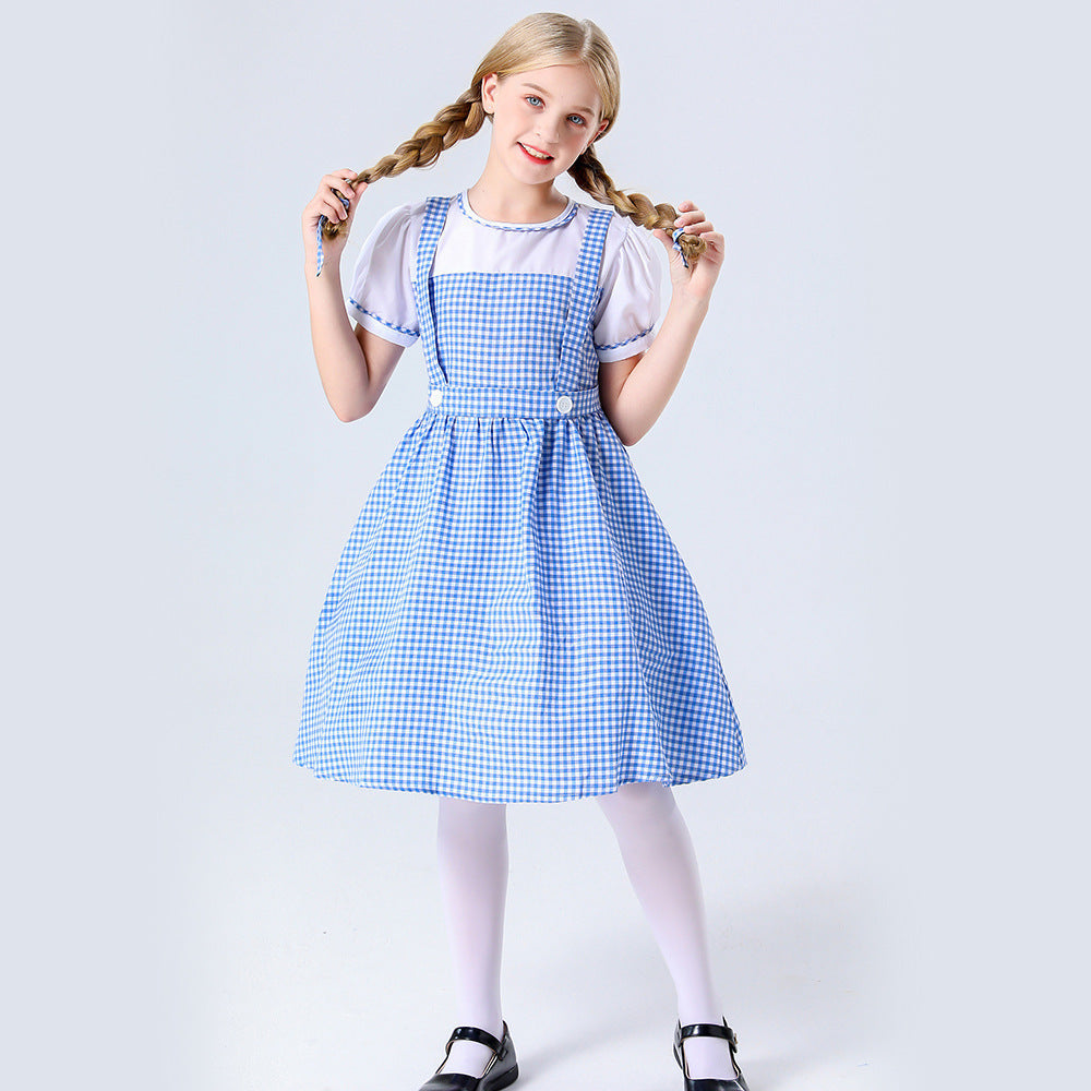 Damen Trachtenkleid mit Karomuster und Knöpfen
