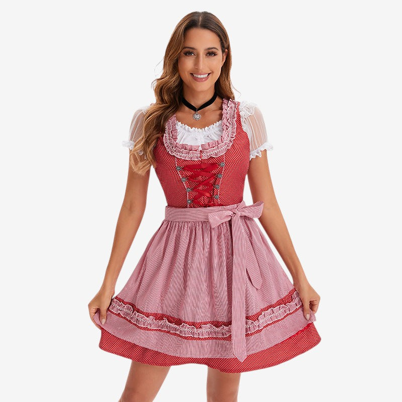 Kurzes Dirndlkleid für Damen mit Spitzen und Schürze