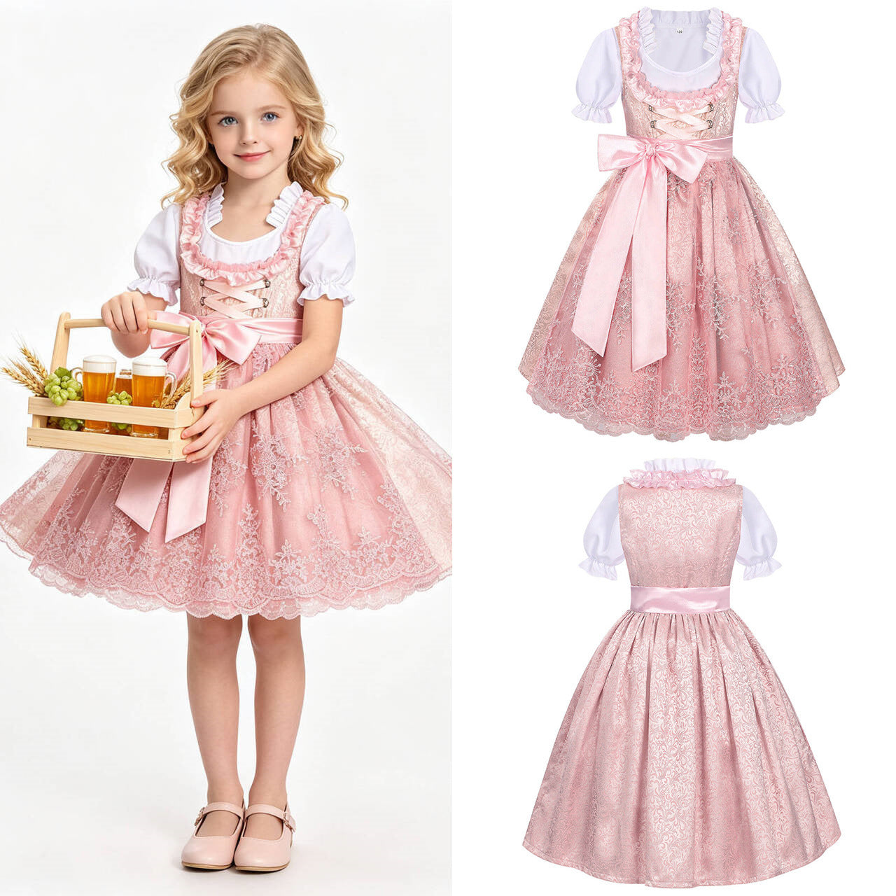 Mädchen Dirndl mit bestickter Schürze und Rüschenbluse
