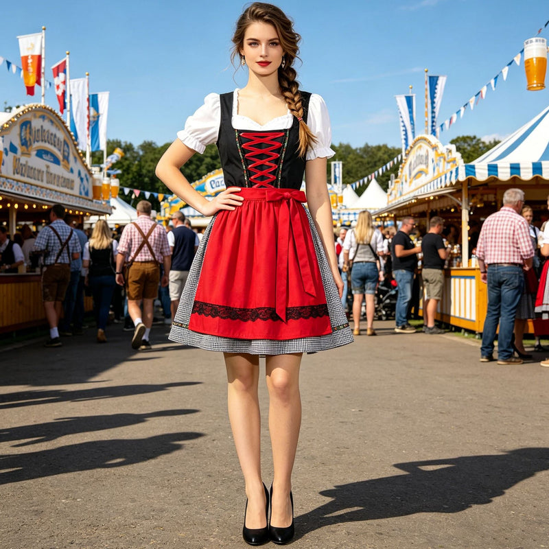Damen Dirndlkleid mit Puffärmeln und Schürze