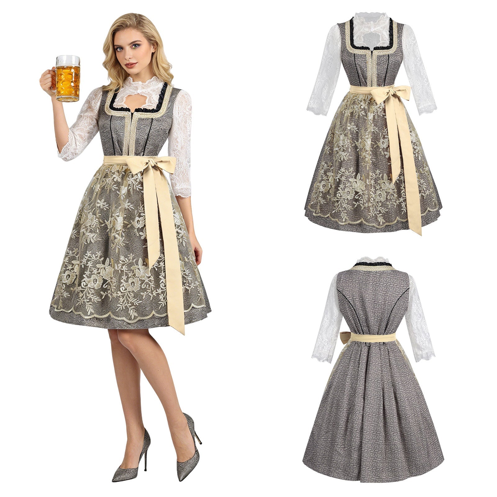 Damen Oktoberfest Kleid mit Rüschen und Borte