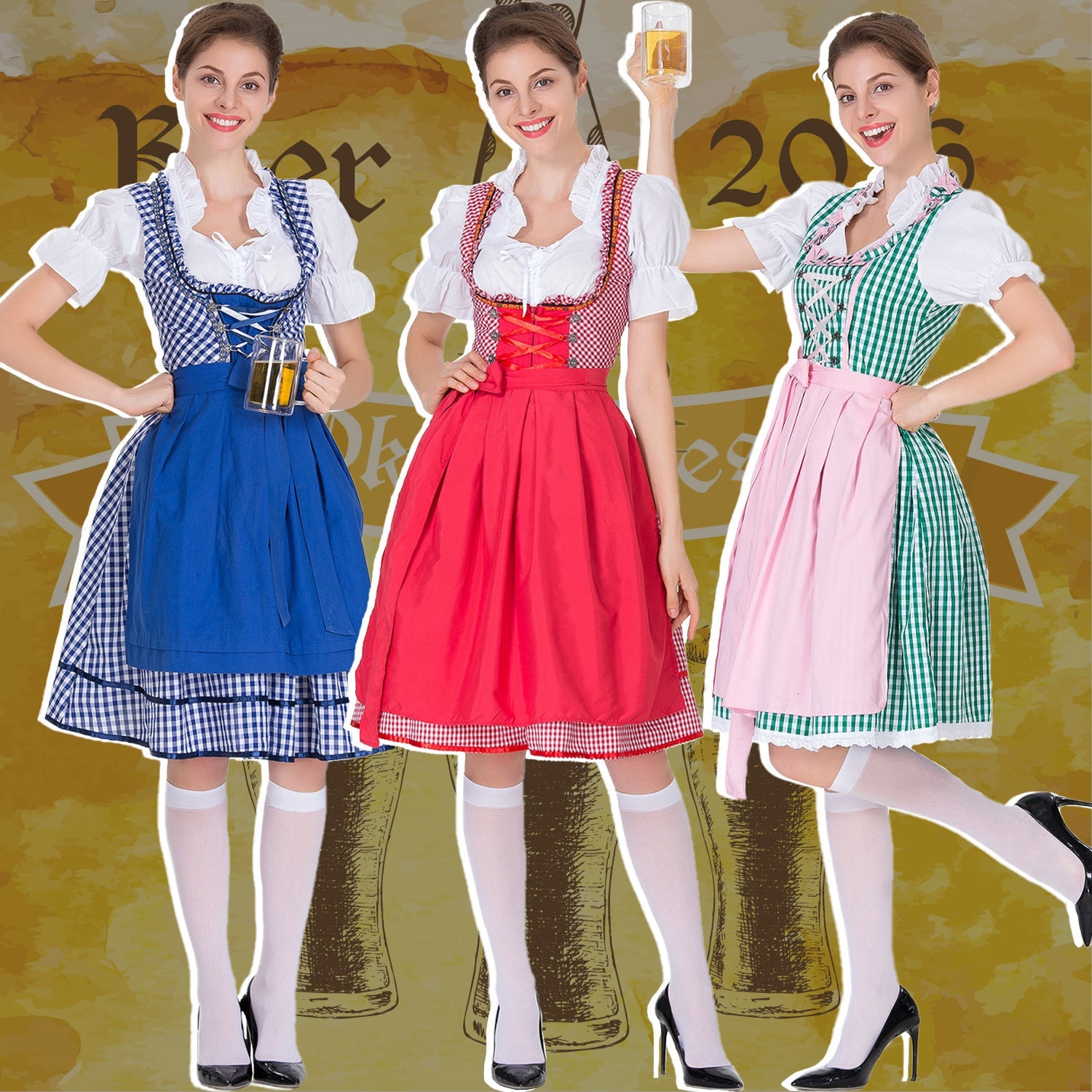 Damen Dirndlkleid mit geraffter Schürze
