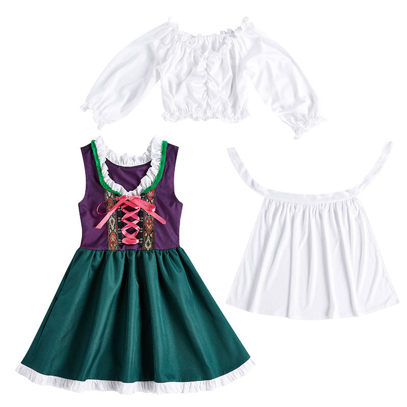 Damen Trachtenkleid Dirndl mit Schnürung und Bluse