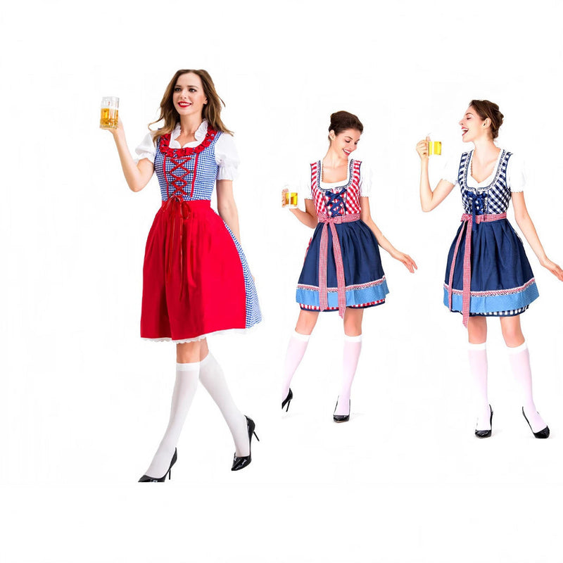Damen Dirndl mit Karomuster und Schürze