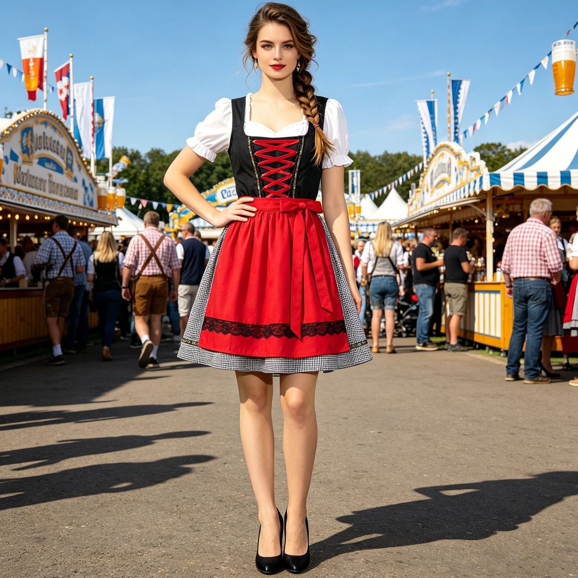 Damen Dirndlkleid mit Herzausschnitt und Schürze