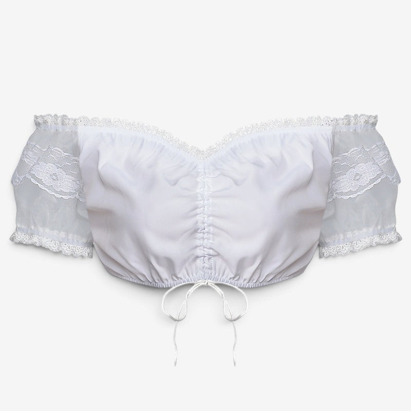 Damen Spitzenbolero Bluse mit Stehkragen