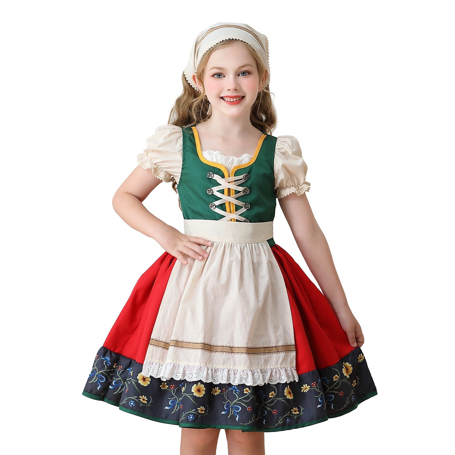 Mädchen Trachtenkleid mit Schürze und Kopftuch