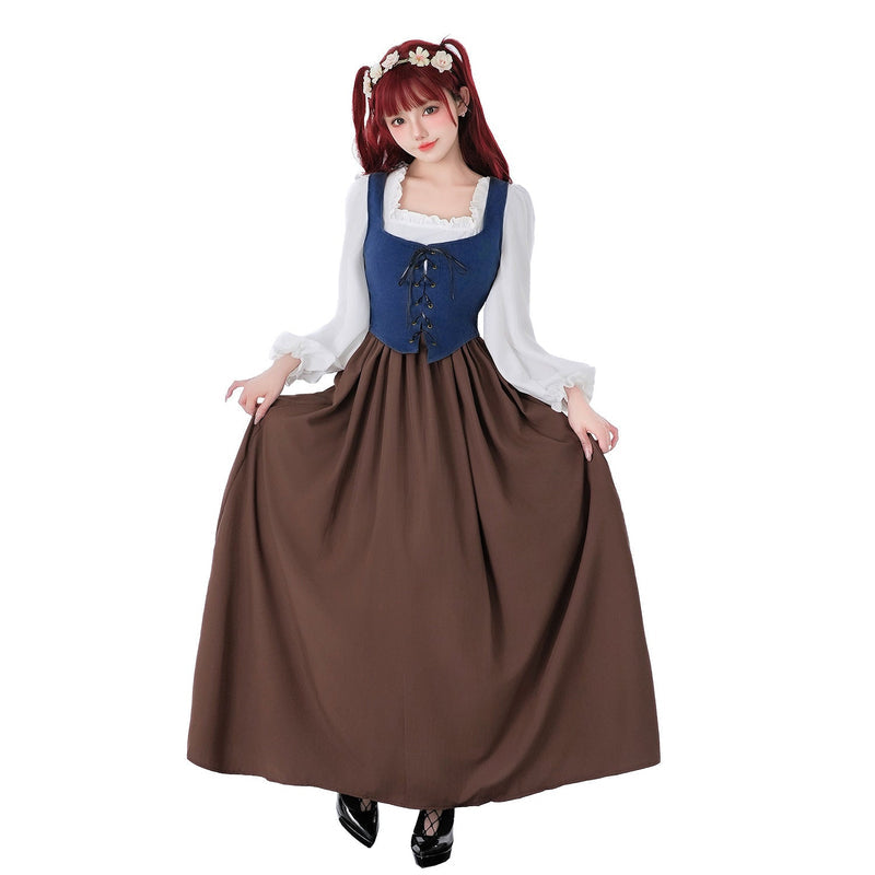 Damen Dirndlkleid mit Schnürmieder und Rüschenärmeln