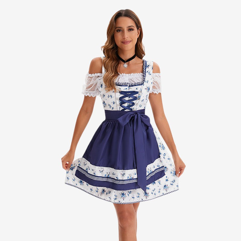 Damen Dirndlkleid mit Schnürmieder und Spitzenärmeln