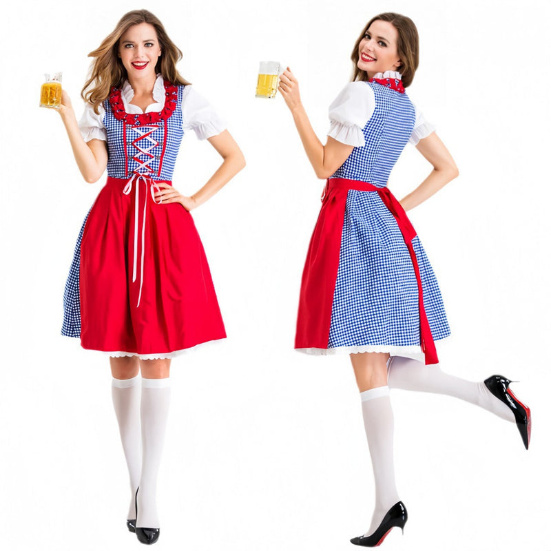 Damen Dirndl mit Karomuster und Schürze