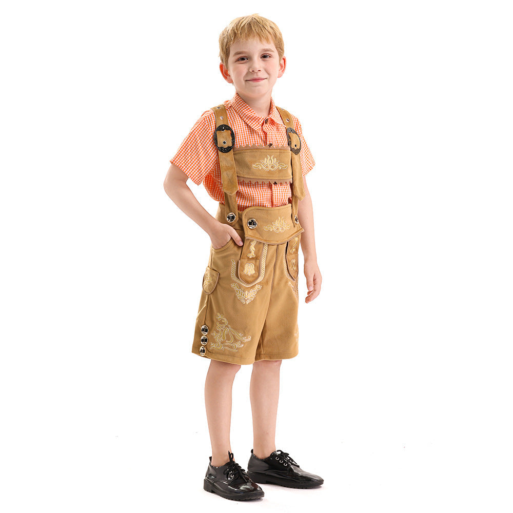 Kurze Kinderlederhose mit Stickerei für Jungen