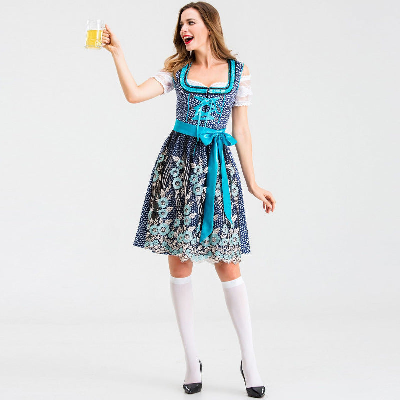 Damen Dirndl mit Spitzenärmeln und floraler Schürze