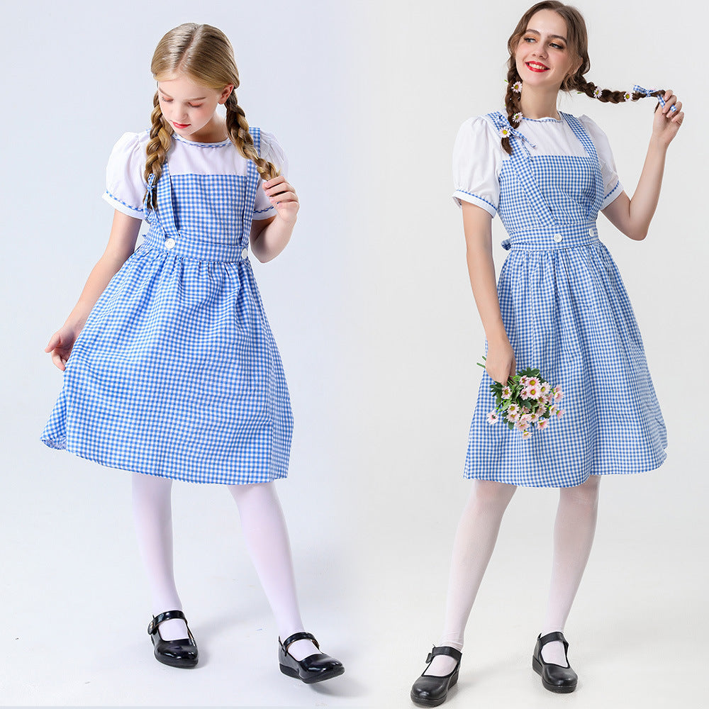 Damen Trachtenkleid mit Karomuster und Knöpfen
