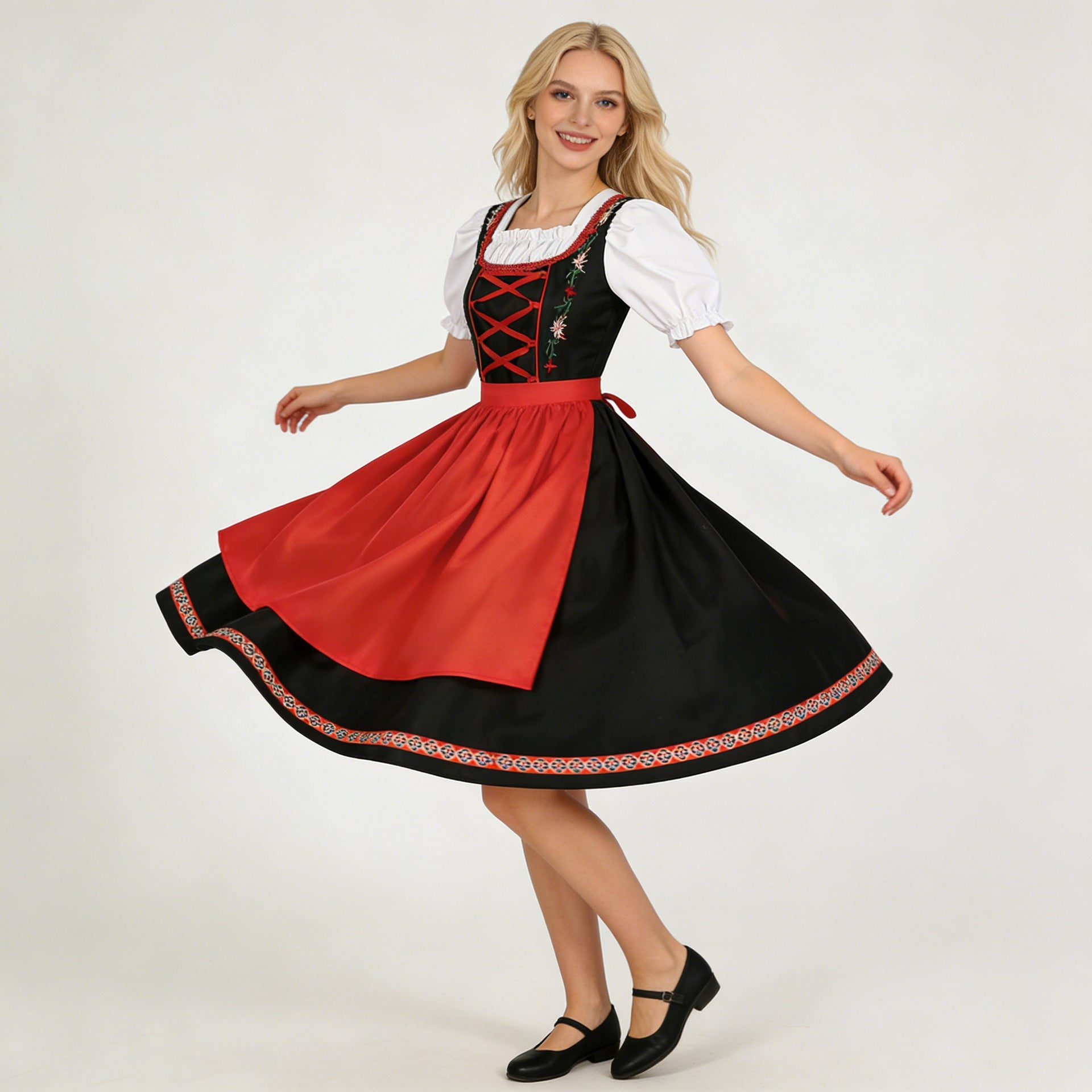 Damen Dirndlkleid mit besticktem Mieder und Puffärmeln