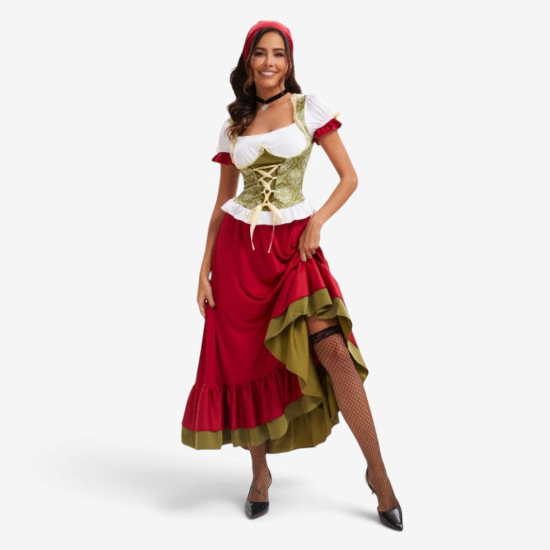 Kurzes Dirndlkleid für Damen mit Spitzen-Schürze
