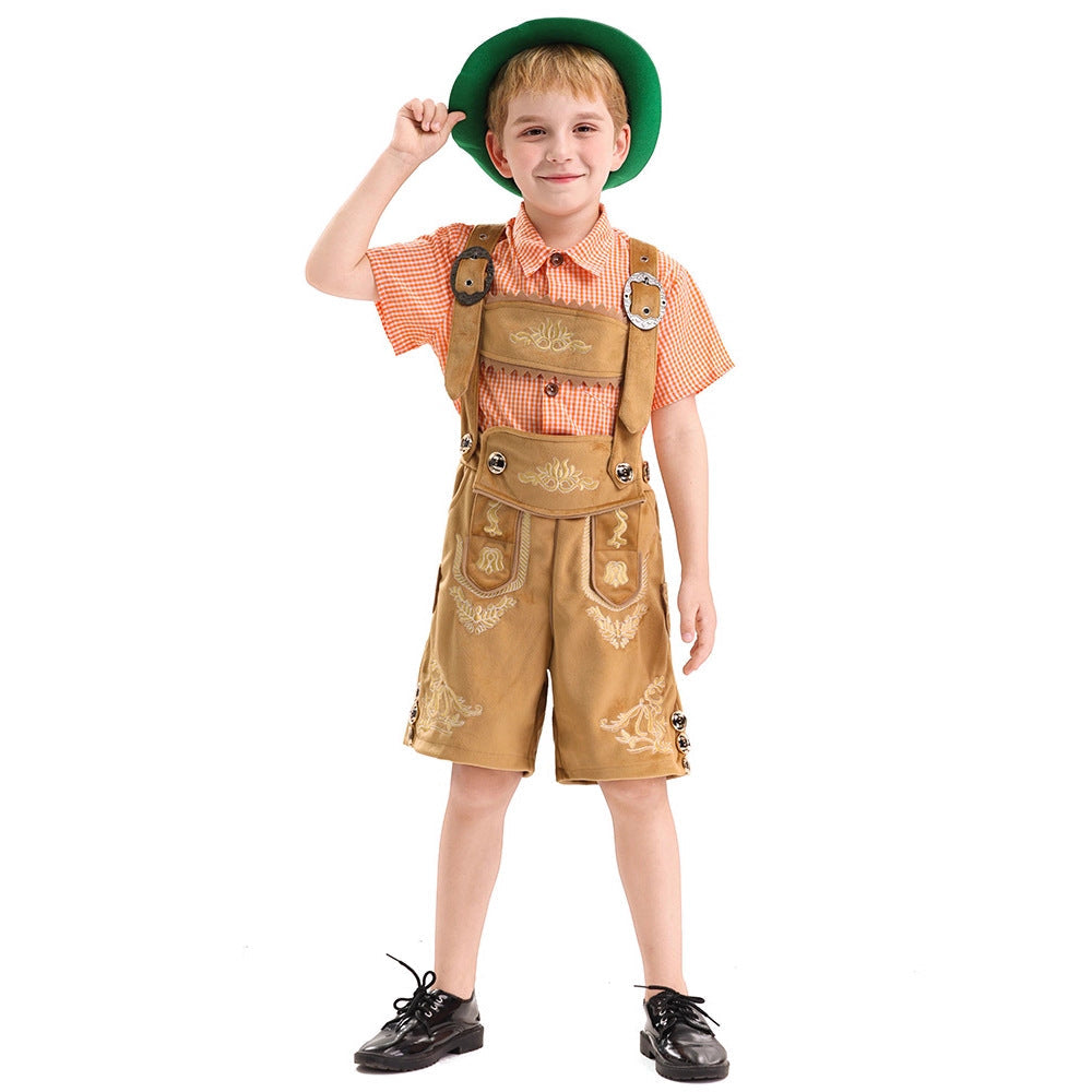 Kurze Kinderlederhose mit Stickerei für Jungen