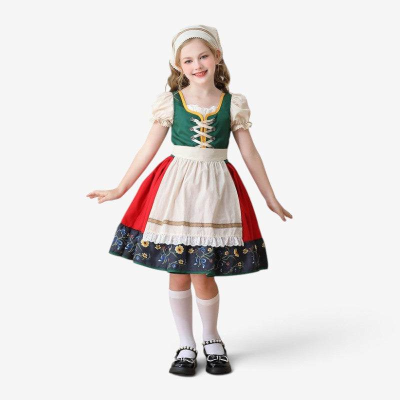 Mädchen Trachtenkleid mit Schürze und Kopftuch
