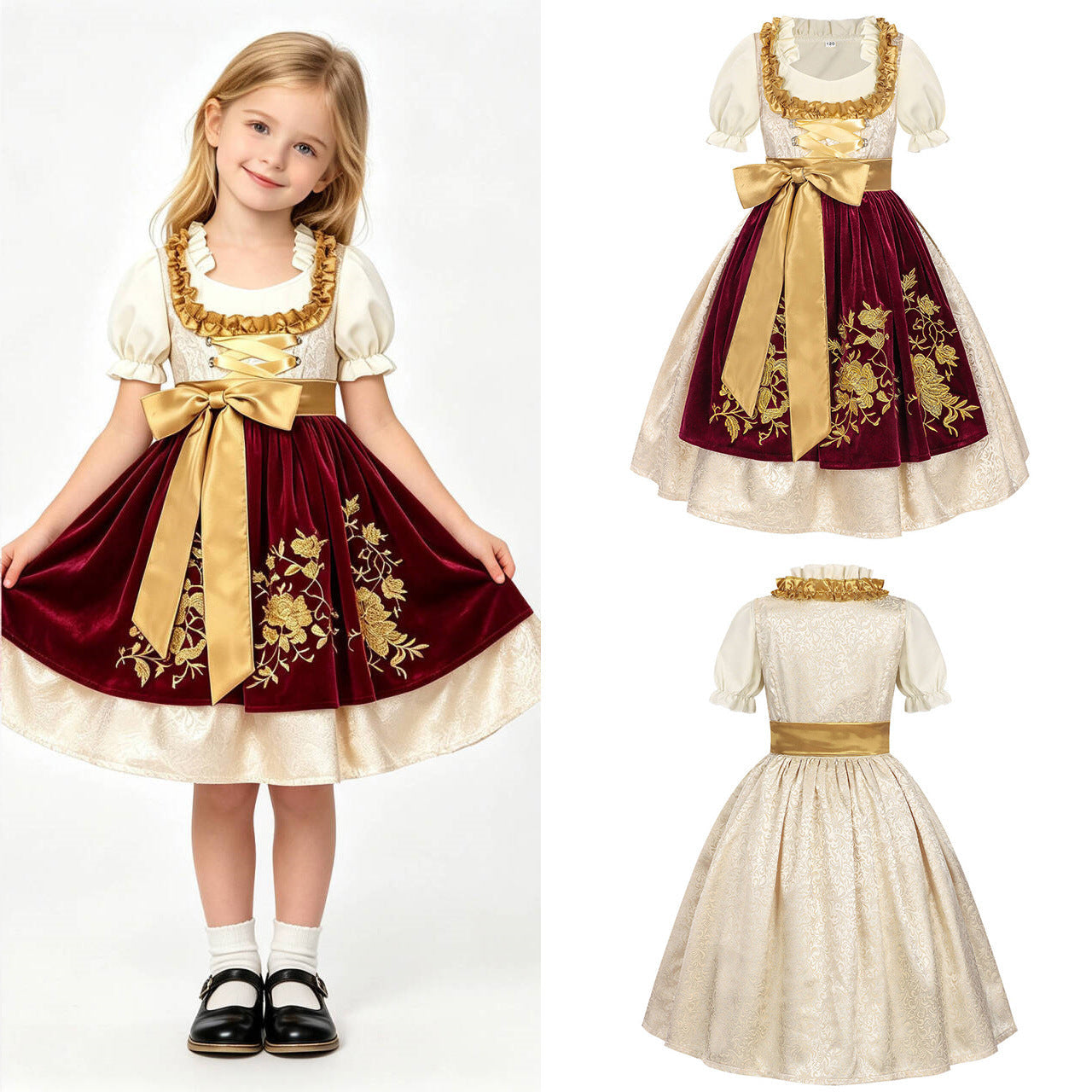 Mädchen Dirndl mit bestickter Schürze und Rüschenbluse
