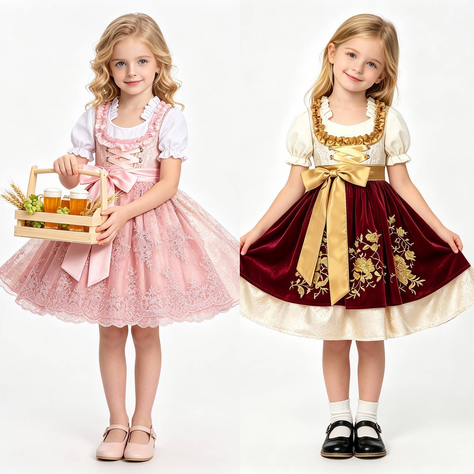 Mädchen Dirndl mit bestickter Schürze und Rüschenbluse