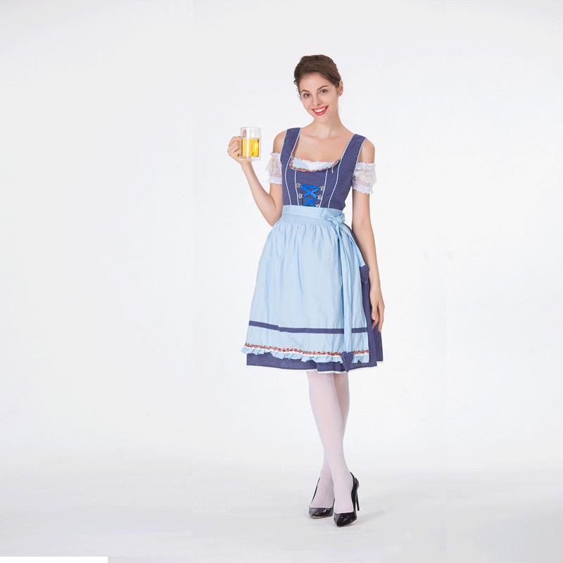 Damen Trachten-Dirndl mit gepunktetem Mieder und Rüschen-Schürze