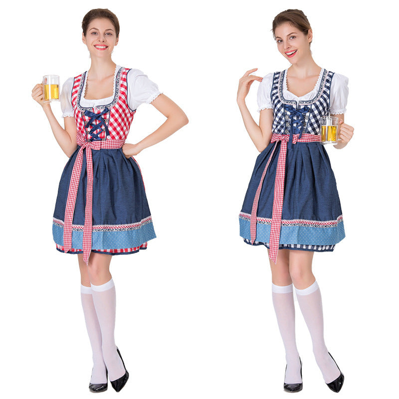 Damen Dirndl mit Karomuster und Schürze